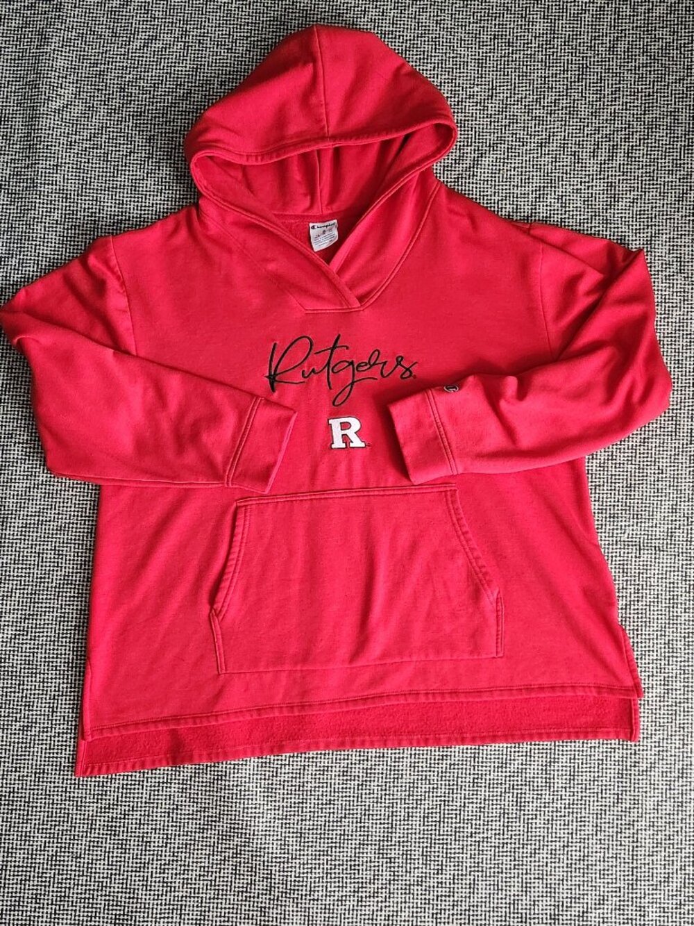Champion Rutgers Scarlet Knights Red Embroidered Hoodie Sweatshirt Size XL